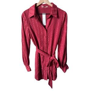 Vici Collection Twaine Textured Button Down Shirt Dress Marsala Red Small NWT